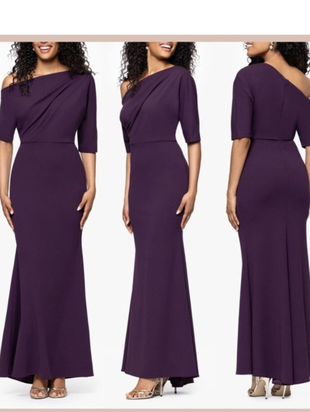 Betsy & Adam Elegant Madeline One-Shoulder Evening Gown in Plum-Size:14